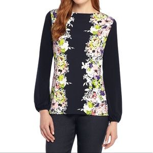 NWT THE LIMITED Floral Boat Neck Tie Back, Navy